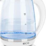 Cana electrica fierbator din sticla ECG RK 2020 alba, 2 L, 2200 W, lumina albastra de fundal