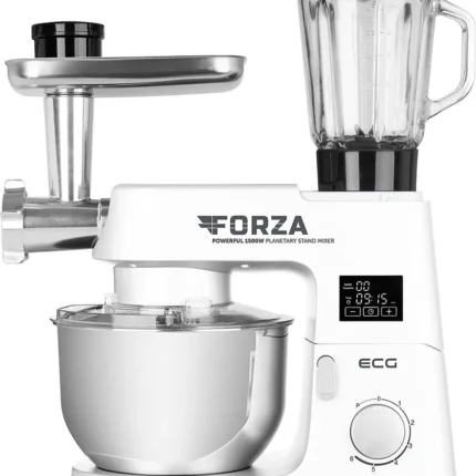 Robot de bucatarie ECG FORZA 5500 Giorno Bianco, 1500 W, 6,5 litri, panou de control tactil, sistem de amestecare planetar