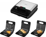 Sandwich-maker ECG S3173 3in1 Triangle, 750W, 3 tipuri de placi detasabile, negru-otel inoxidabil - imagine 2