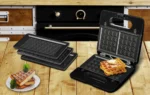 Sandwich-maker ECG S3173 3in1 Triangle, 750W, 3 tipuri de placi detasabile, negru-otel inoxidabil - imagine 3