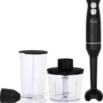 Blender de mana ECG RM 100 Max Black, 400 W, functie TURBO, tel, recipient tocator 500 ml, lame din otel inoxidabil