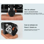 Ceas de birou retro flip automat, design vintage, baza din lemn de nuc, silentios, afisaj mare, decor elegant pentru casa si birou - imagine 4
