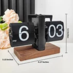 Ceas de birou retro flip automat, design vintage, baza din lemn de nuc, silentios, afisaj mare, decor elegant pentru casa si birou - imagine 6