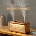 Umidificator de aer si difuzor de aroma, design Snow Mountain, 600ml, dubla pulverizare, iluminare ambientala LED, silentios, design lemn natur - imagine 2