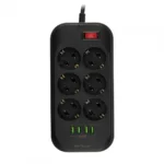 Prelungitor cu protectie Serioux, 6 prize schuko, input 100-240V, 50-