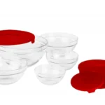 SET 5 BOLURI DE STICLA CU CAPAC, ROSU, VANORA HOME