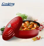 SEMIOALA FONTA EMAILATA OVALA+CAPAC 33.5x26X12 CM, 6L, RED LINE, COOKING - imagine 5